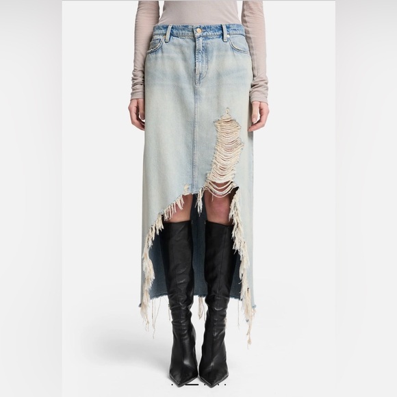 7 For All Mankind Dresses & Skirts - 7 For All Mankind Denim Midi Skirt Asymmetrical Raw Hem NWT Size 25 Peaches